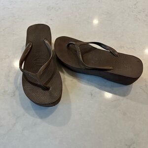 Havaianas High Wedge Platform Brown Flip Flop Sandals Womens Sz 11/12